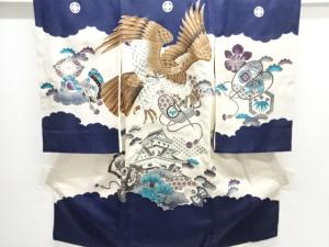城に鷹模様紋付男児着物(内袖・長襦袢付き)